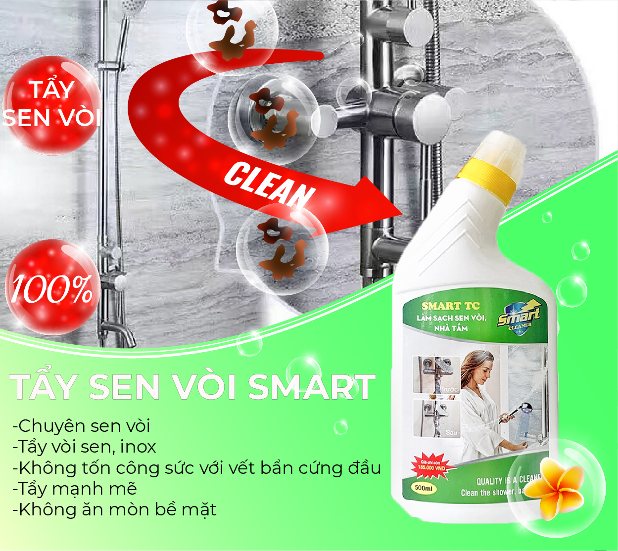 Nước tẩy rửa đa năng - tẩy sen vòi - nước tẩy inox smart