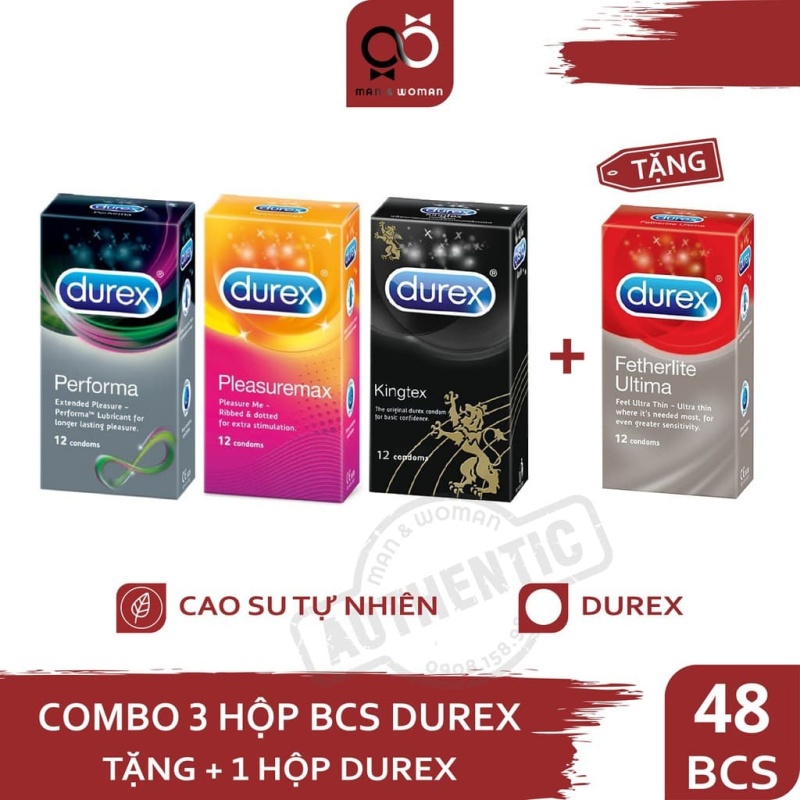 COMBO 4 HỘP BCS DUREX 48 BCS + GEL KY 50G cao cấp