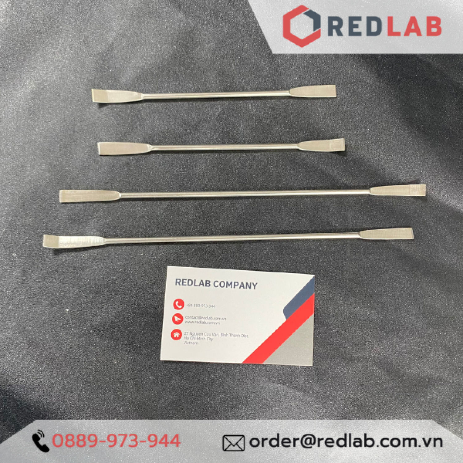 Thìa micro lấy mẫu 2 đầu thép 304 không rỉ onelab - muỗng múc / thìa xúc hoá chất, dượᴄ liệu, có vat