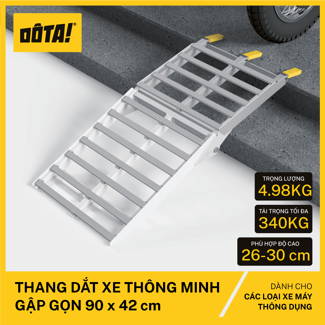 Thang Dắt Xe Thông Minh Gập Gọn (cho thềm cao từ 26 đến 75 cm)