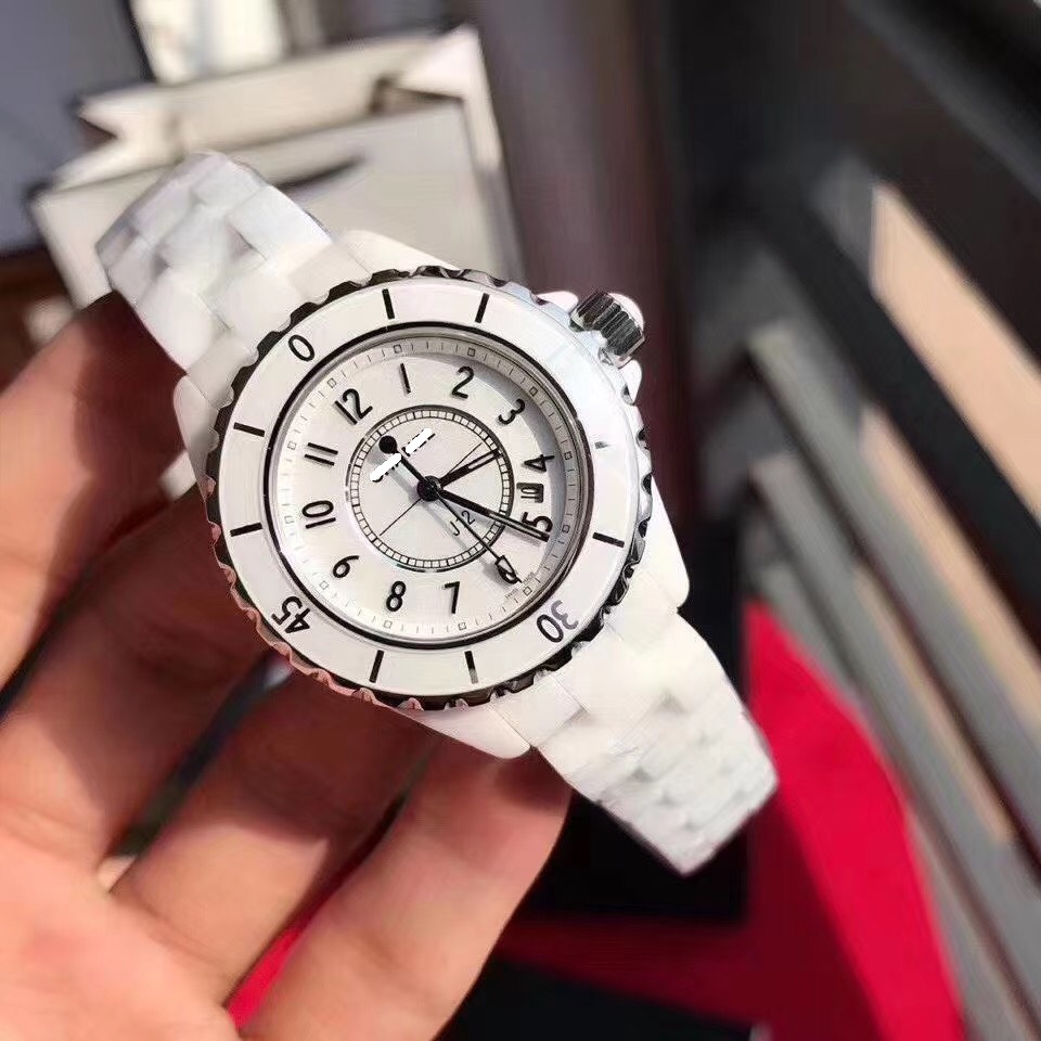 [HCM]Đồng hồ nữ CHỜNEL dây đá ceramic màu đen/trắng ,mặt số - size 34mm(DNHJ12BW)