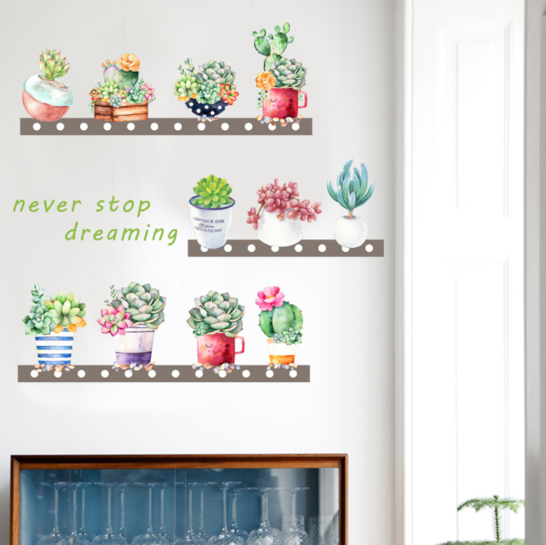 Decal dán tường tranh trí - 11 CHẬU HOA NEVER STOP DREAMING