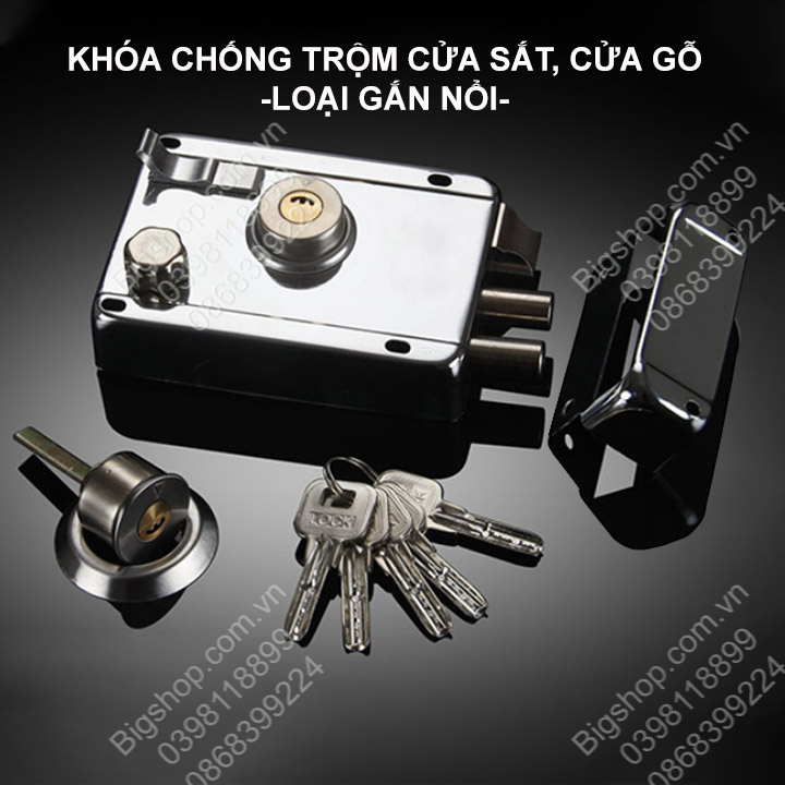 Khóa chống cho trộm cửa sắt, cửa gỗ loại gắn nổi KL01 (đầu phẳng)