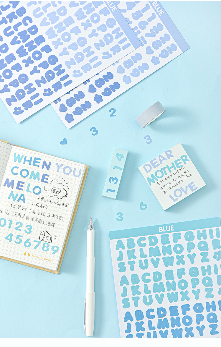 Set 2 tấm sticker chữ và số dùng để trang trí
