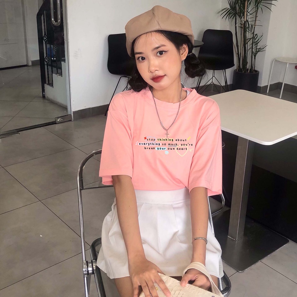 Áo Thun Unisex Stop Thinking Cotton Oversize Tay Lỡ Form Rộng