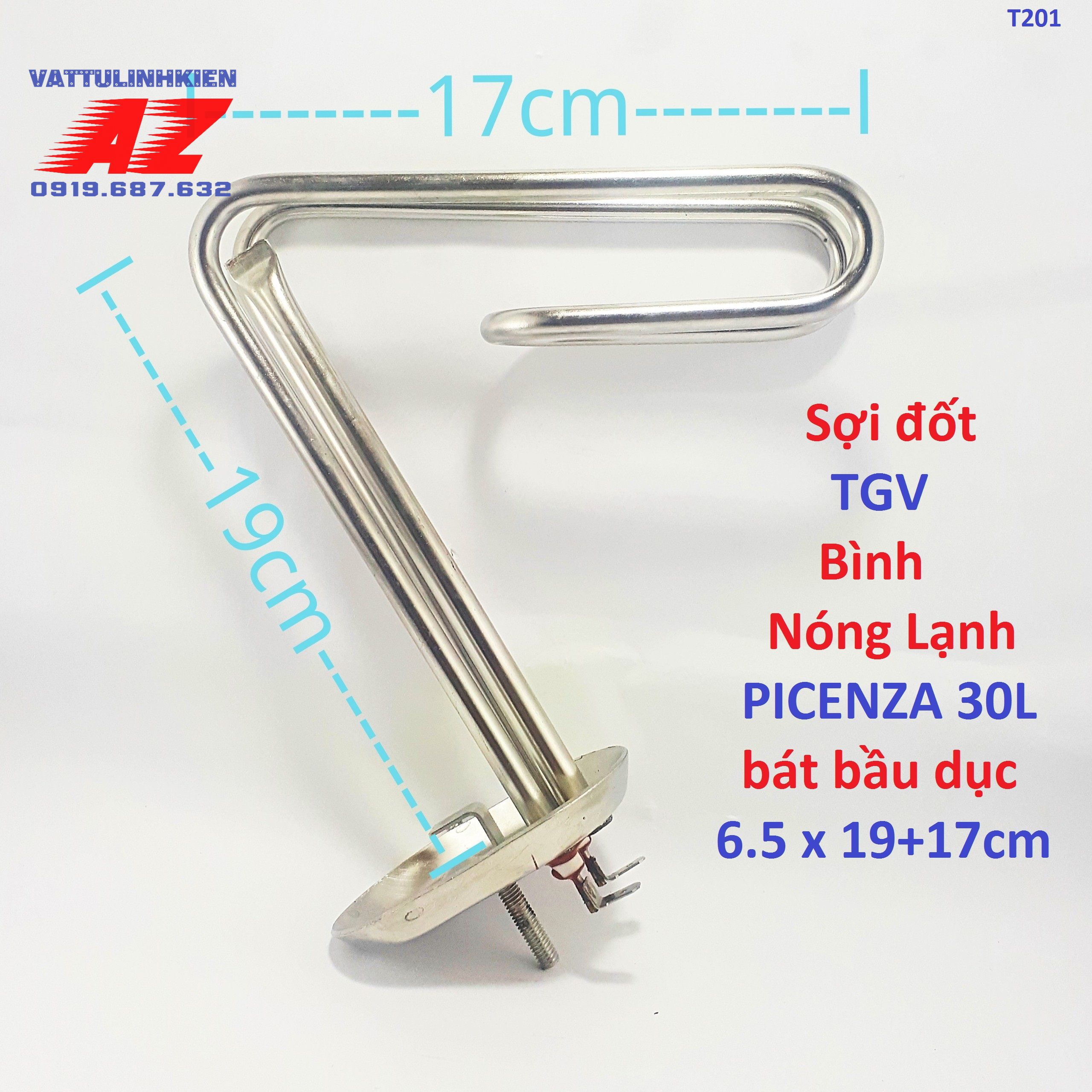 Ruôt đốt INOX bình nước nóng ARISTON, PICENZA loại 30L bát bầu dục lõm 6.5 x 9cm