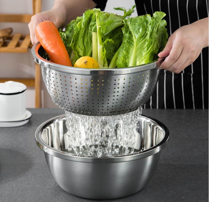 Bộ chậu nạo inox 3 chi tiết.
