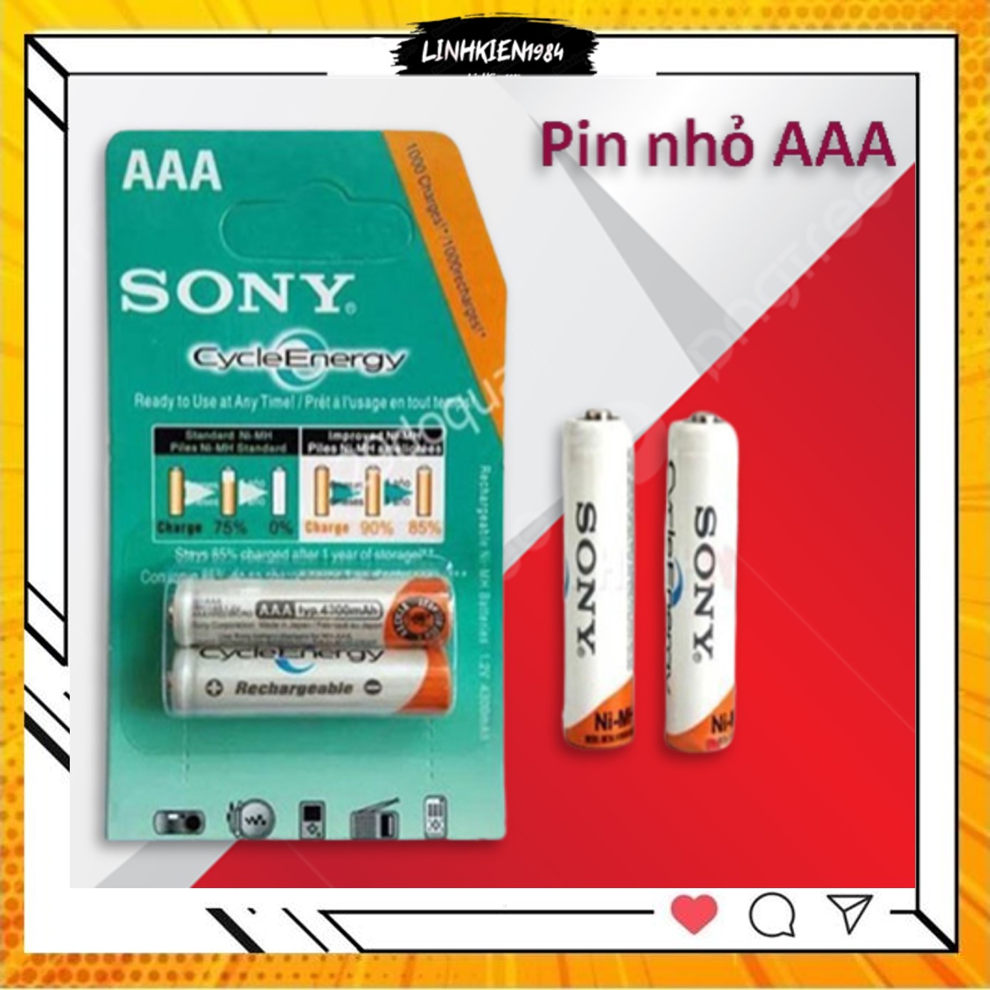 Pin sạc 3A ( AAA ) / 2A ( AA ) Son-y 1 vỉ 2 viên