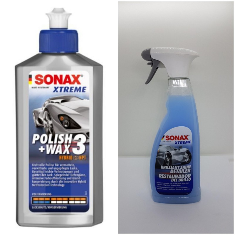 Combo Chai Xóa Xước Đánh Bóng Bảo Vệ Sơn Sonax Xtreme Polish(250ml) + Chai Xịt Làm Bóng Sơn Nhanh Rực Rỡ Màu Sơn(750ml)