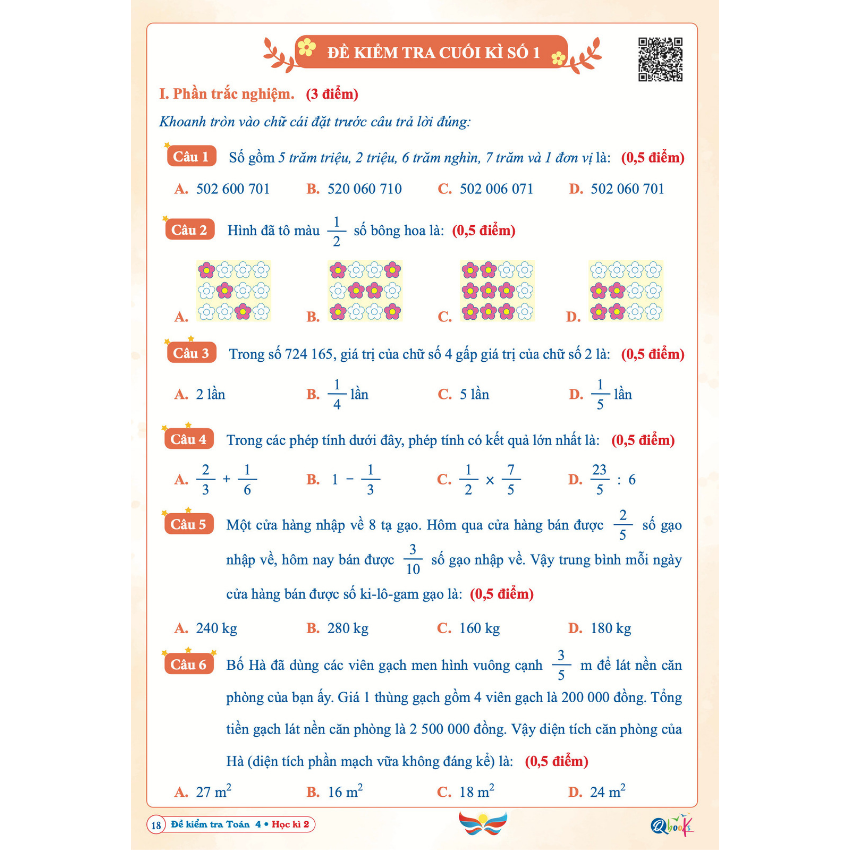 SÁCH - [ Lớp 4 - hk2 ] - Cánh diều - Đề kiểm tra toán 4 hk2