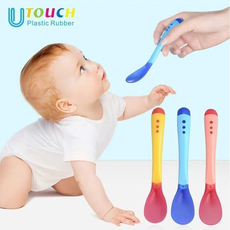 Thìa ăn dặm báo nóng silicon cho bé/nhiều màu