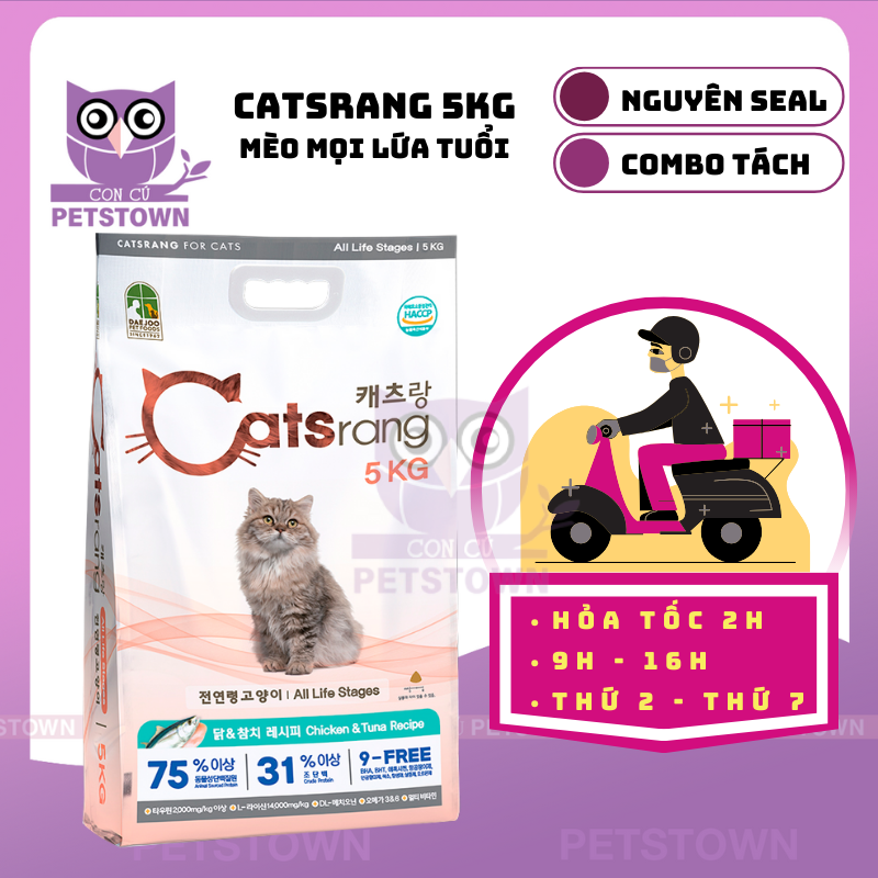 (FLASH SALE ÁP MÃ 50k - 369K) (DATE MỚI) Catsrang 5kg/combo - Thức ăn hạt cho mèo mọi lứa tuổi nhập khẩu Hàn Quốc
