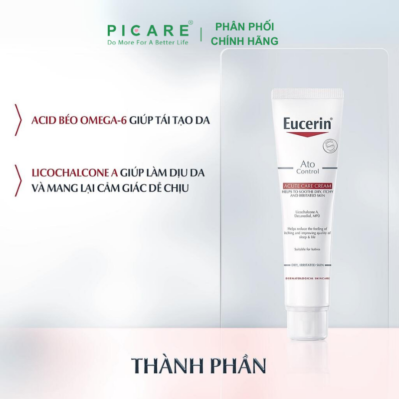 [GIẢM 20K ĐƠN 399K] Eucerin  Kem dưỡng giảm ngứa đỏ da  Ato Control Acute Care 40ml