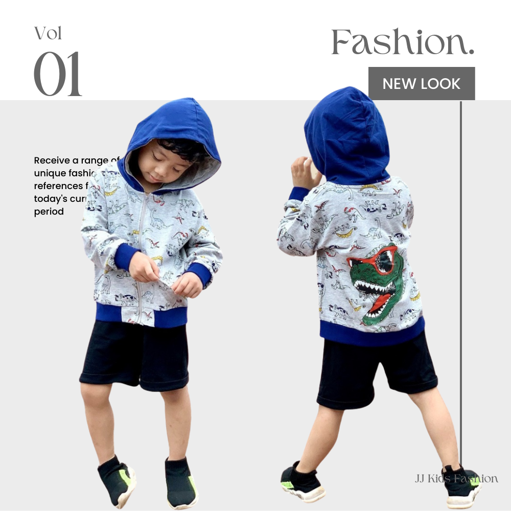 Áo khoác cho bé trai bé gái, áo khoác hoạt tiết hoạt hình khủng long dễ thương| FREESHIP MAX - JJ Kids Fashion