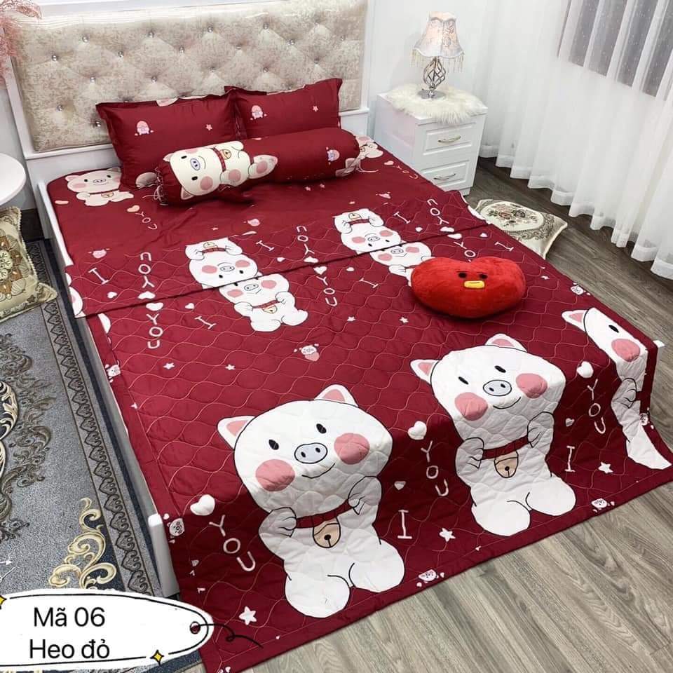 Bộ Chăn Ga Gối Hè Thu 5 Món (Gồm 1 Chăn hè chần bông+ 1 Ga bo chun+ 2 Vỏ gối nằm+1 Vỏ gối ôm)
