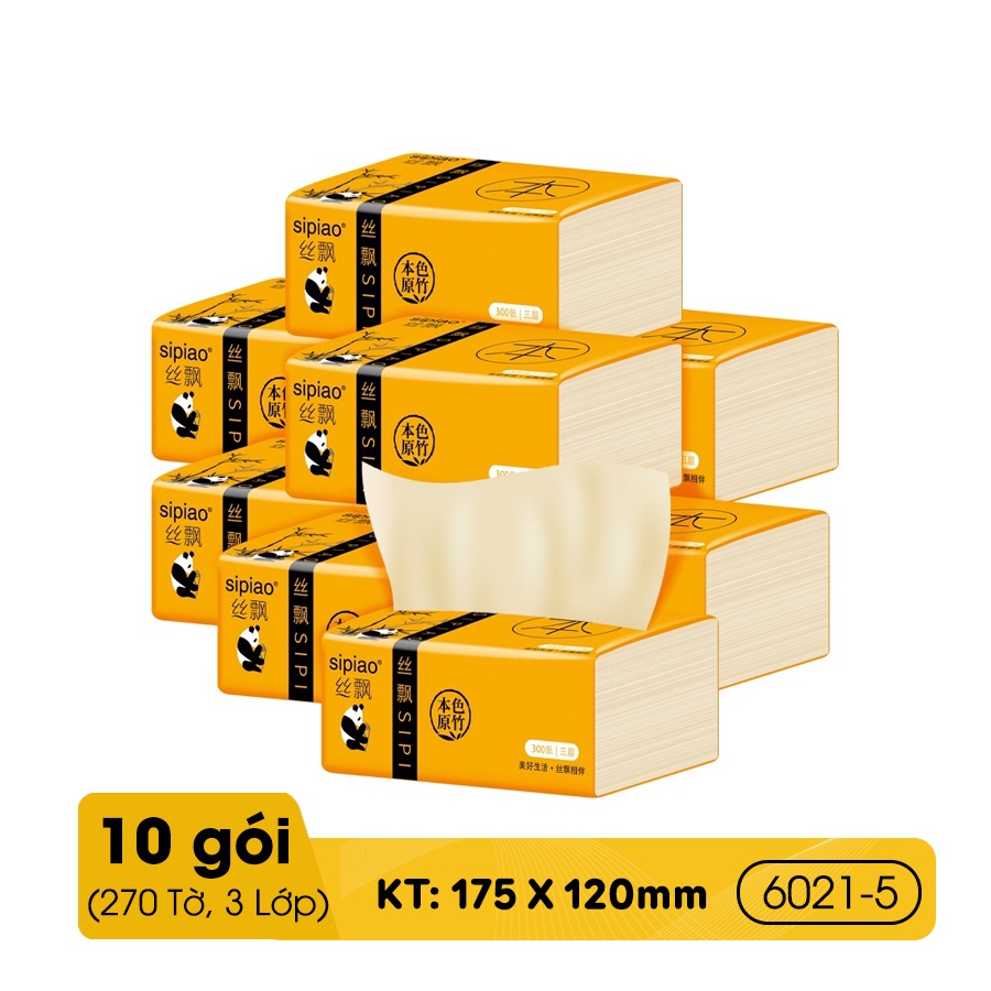 Túi 10 gói giấy ăn gấu trúc sipao trắng
