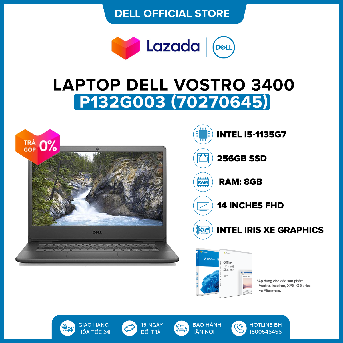 Laptop Dell Vostro 3400 14 inches FHD (Intel / i5-1135G7 / 8GB...