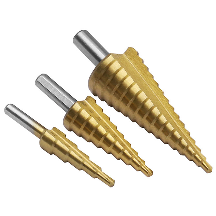 Bộ mũi khoan thông dụng bậc thang phủ titan lamjad 4-32mm, mũi khoan bước phủ titan hss 4-32mm dụng cụ khoan điện cho kim loại máy cắt lỗ gỗ thép tốc độ cao mũi khoan hình nón