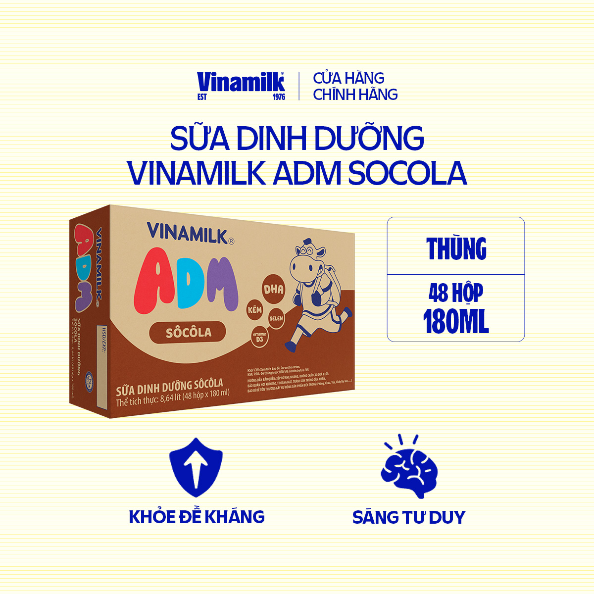 Thùng 48 Hộp Dinh Dưỡng Vinamilk ADM Socola 180ml