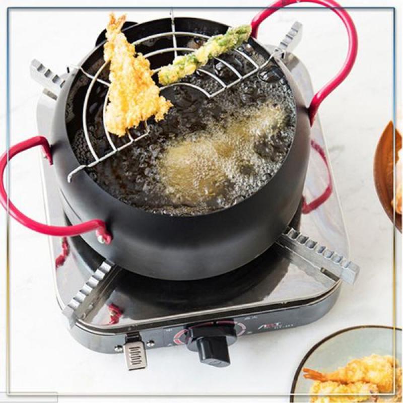 Giá bán Nồi chiên rán sâu lòng 18cm kèm vỉ gác ráo dầu tiện lợi - nồi chiên rán ngập dầu cao cấp - nồi đa năng – đồ dùng nhà bếp – dụng cụ chiên xào – đồ dùng phòng ăn – thiết bị phụ kiện bàn ăn – dụng cụ chiên đa năng