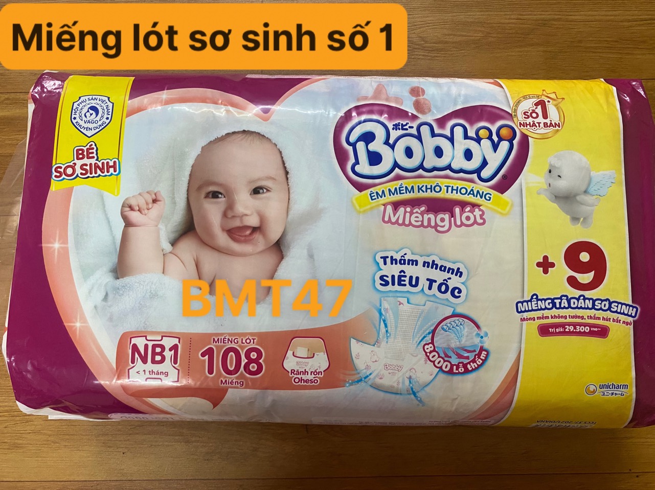 [Tặng 9 Miếng XS] Miếng Lót Sơ Sinh Bobby Newborn 1-108 Miếng cho bé sơ sinh dưới 1 tháng tuổi
