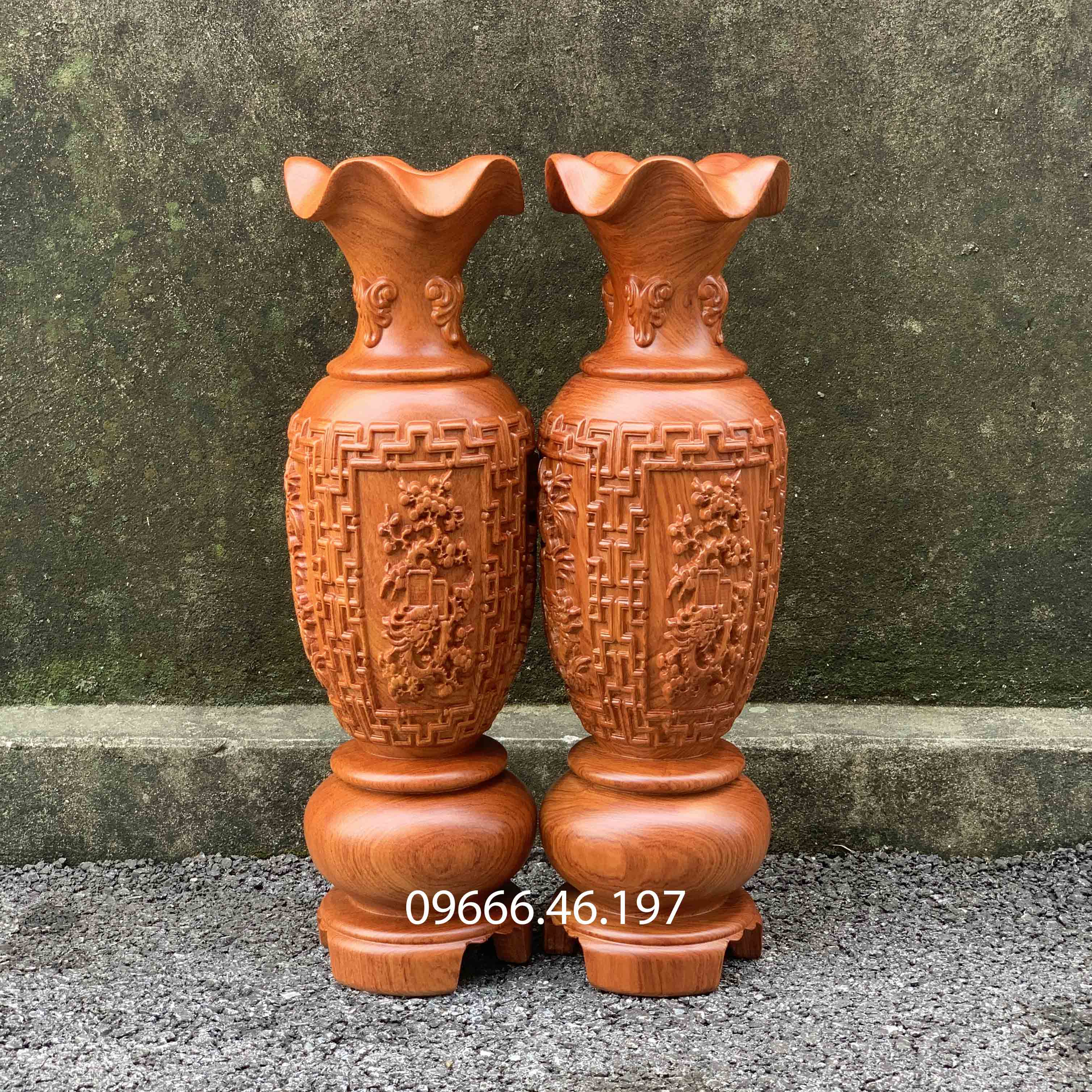 Cặp lục bình tứ quý gỗ hương liền khối cao 30cm đến 50cm cực đẹp sắc nét