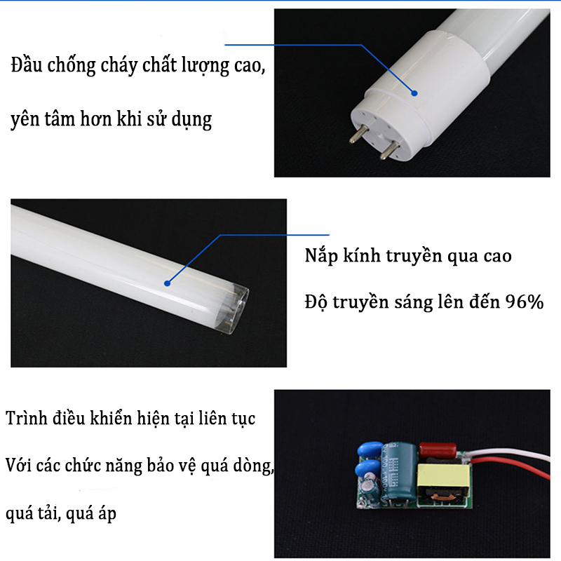 Bóng Đèn Led Tuýp 60cm 1m2 (1.2m)  Cao Cấp Sáng Trắng (đặt hàng từ 3 bóng)