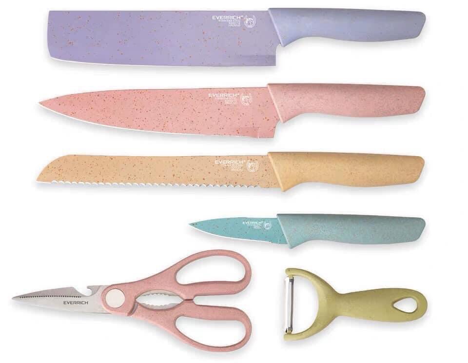 Bộ dao kéo 6 món Everrich Kitchen lúa mạch sịn sò siêu sắc bén - Set dao lúa mạch 6 món Everrich Kitchen