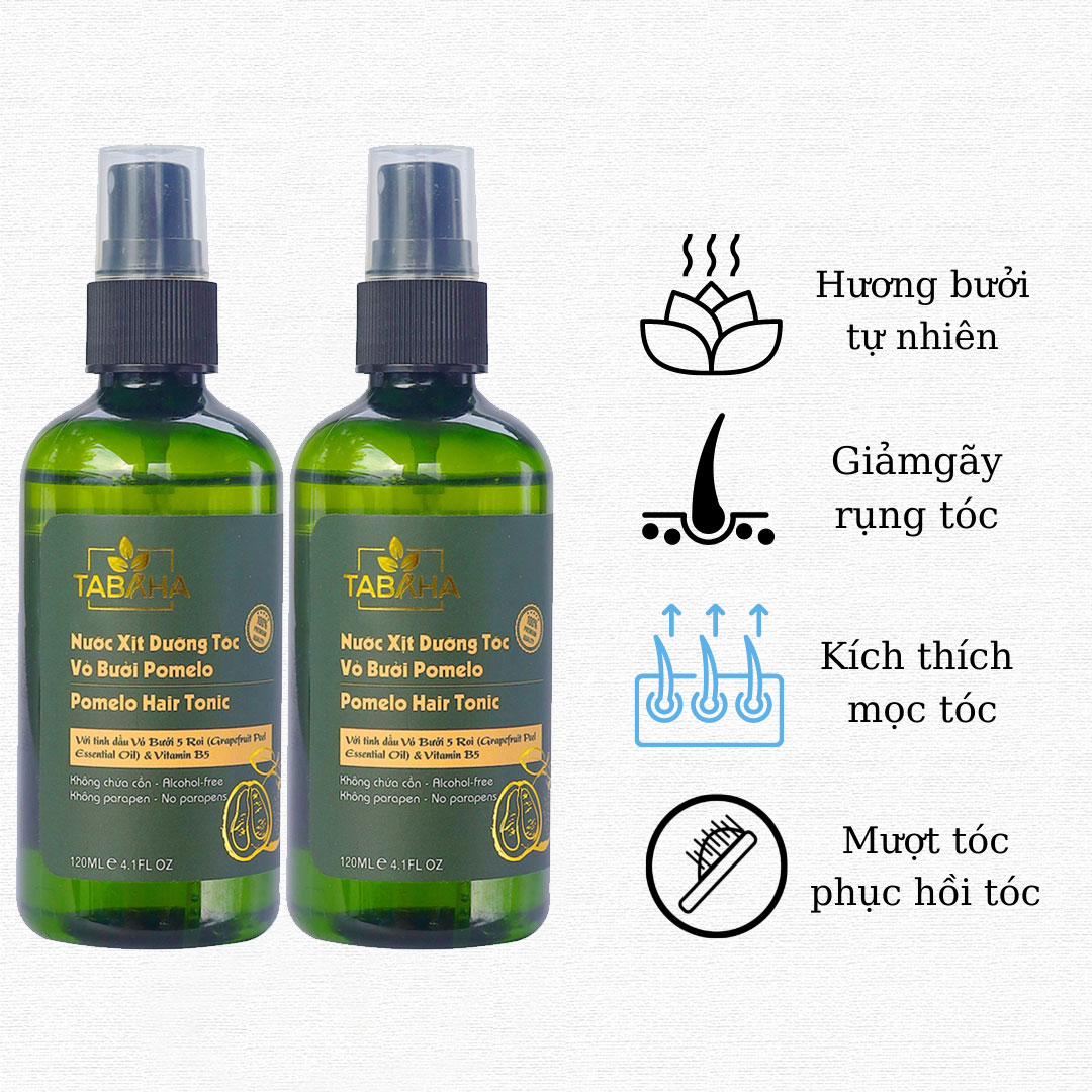 Bộ 2 Xịt dưỡng tóc tinh dầu bưởi POMELO TABAHA 120ml x2 ngăn rụng cấp tốc