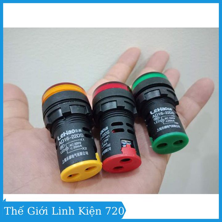 Đèn Báo Nguồn 220VAC 16mm màu đỏ/vàng/xanh