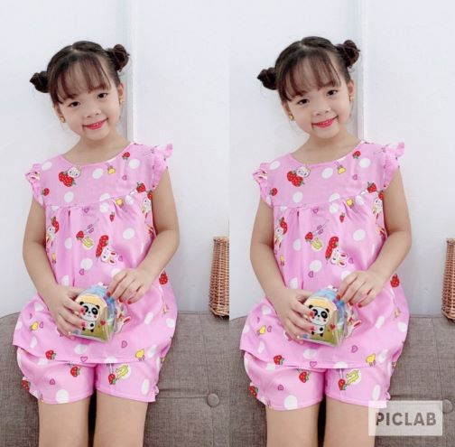 Đồ bộ vải tôn lanh cho bé gái, đồ bộ mặc nhà mùa hè cho bé gái từ 6-26kg. Giao hoa văn ngẫu nhiên. đồ bộ giá rẻ