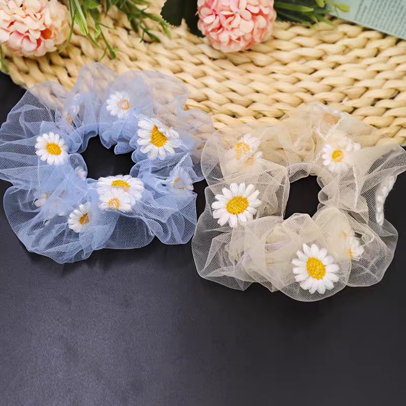 CỘT TÓC BUỘC TÓC VẢI SCRUNCHIES THÊU HOA CÚC