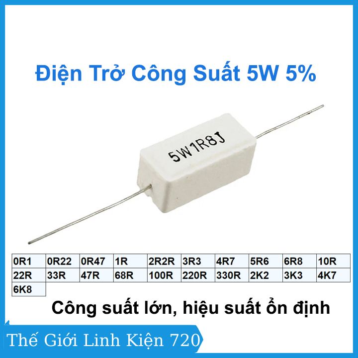 Trở sứ công suất 5W 5% nhiều giá trị, hiệu suất ổn định