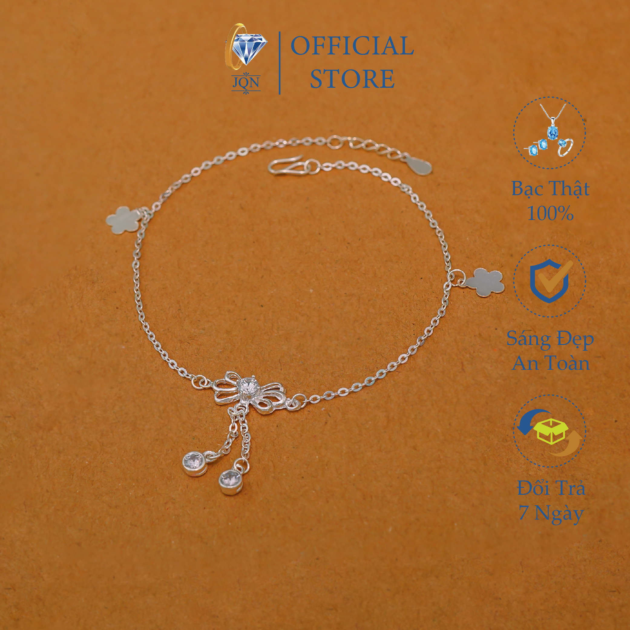 Lắc chân nữ bạc ta hoa nơ, mẫu mới đẹp-JQN gian hàng chính hãng cam kết Bạc chuẩn, Chất lượng không lo đen xỉn