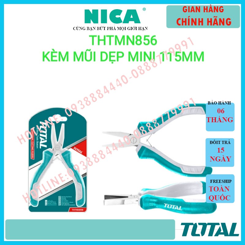 Kềm mũi dẹp total thtmn856, kìm mũi dẹp kích thước: 4,5 "/ 115mm,thép cr-v, tay cầm cách điện,chống trơn, xoay ốc vít