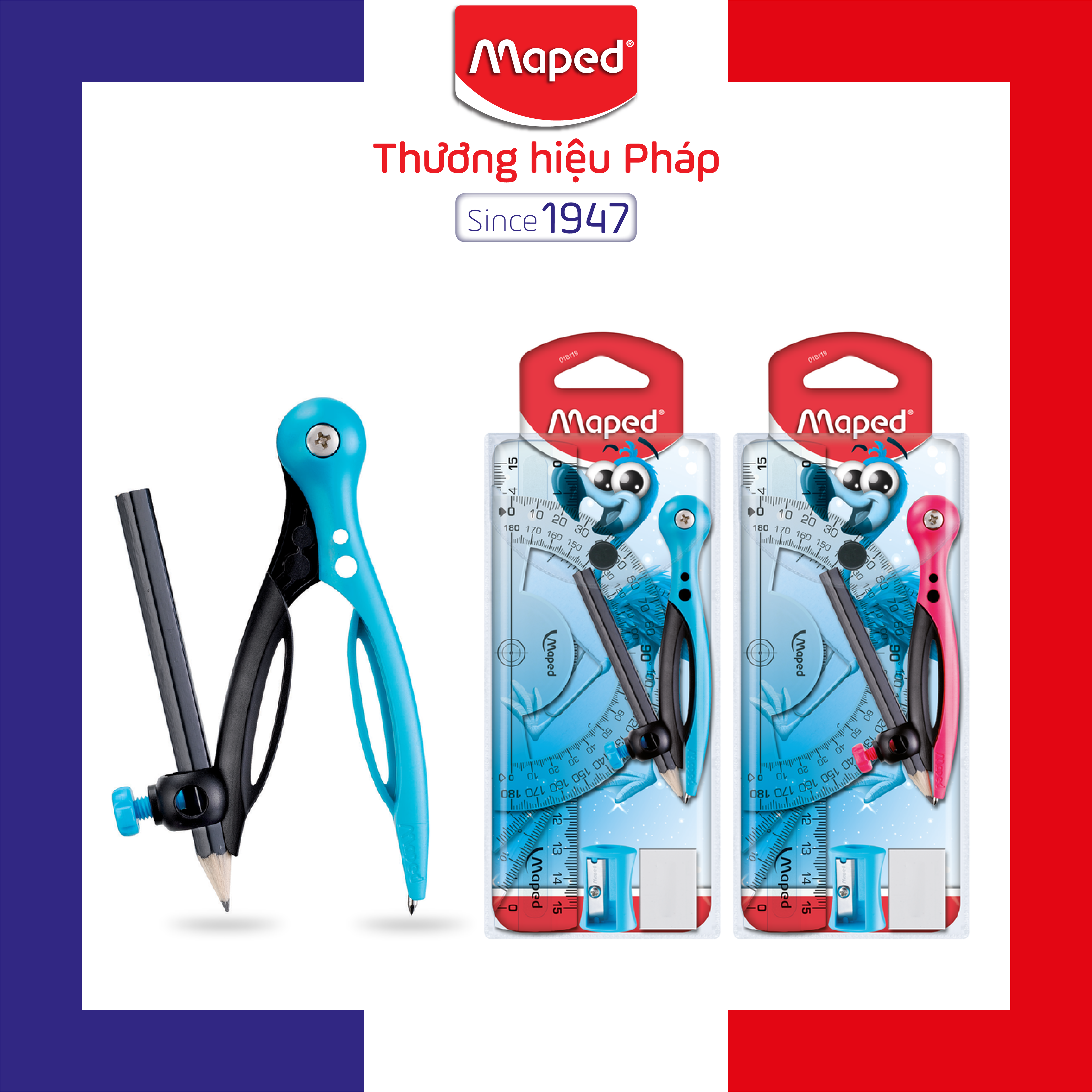 MAPED - Hộp Compa Pulse - set 8 (Compa, chuốt chì, gôm, chì đen, bộ 4 thước)