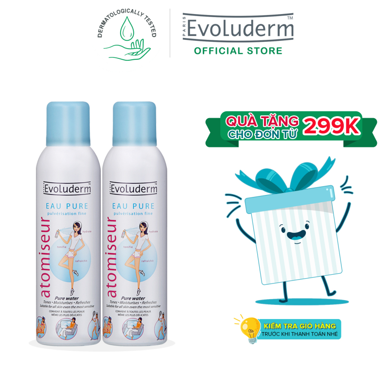 Bộ 2 sản phẩm xịt khoáng dưỡng da cấp ẩm Evoluderm Atomiseur Eau Pure 150ml nhập khẩu
