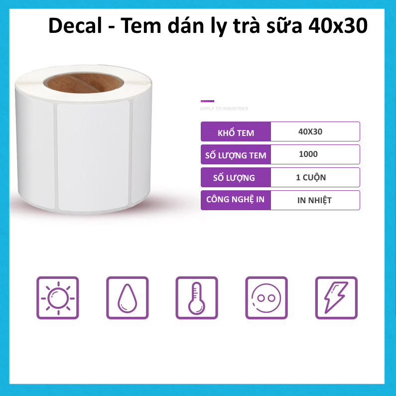 Decal Tem dán ly trà sữa 40x30 1 Cuộn