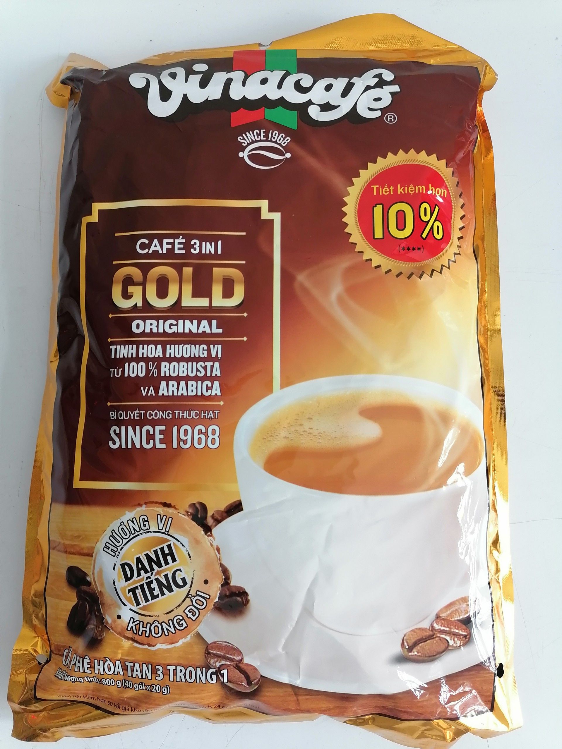 [TÚI LỚN 800g (40 gói x 20g)] CÀ PHÊ SỮA HÒA TAN 3 IN 1 [VN] VINACAFE Café Gold Original