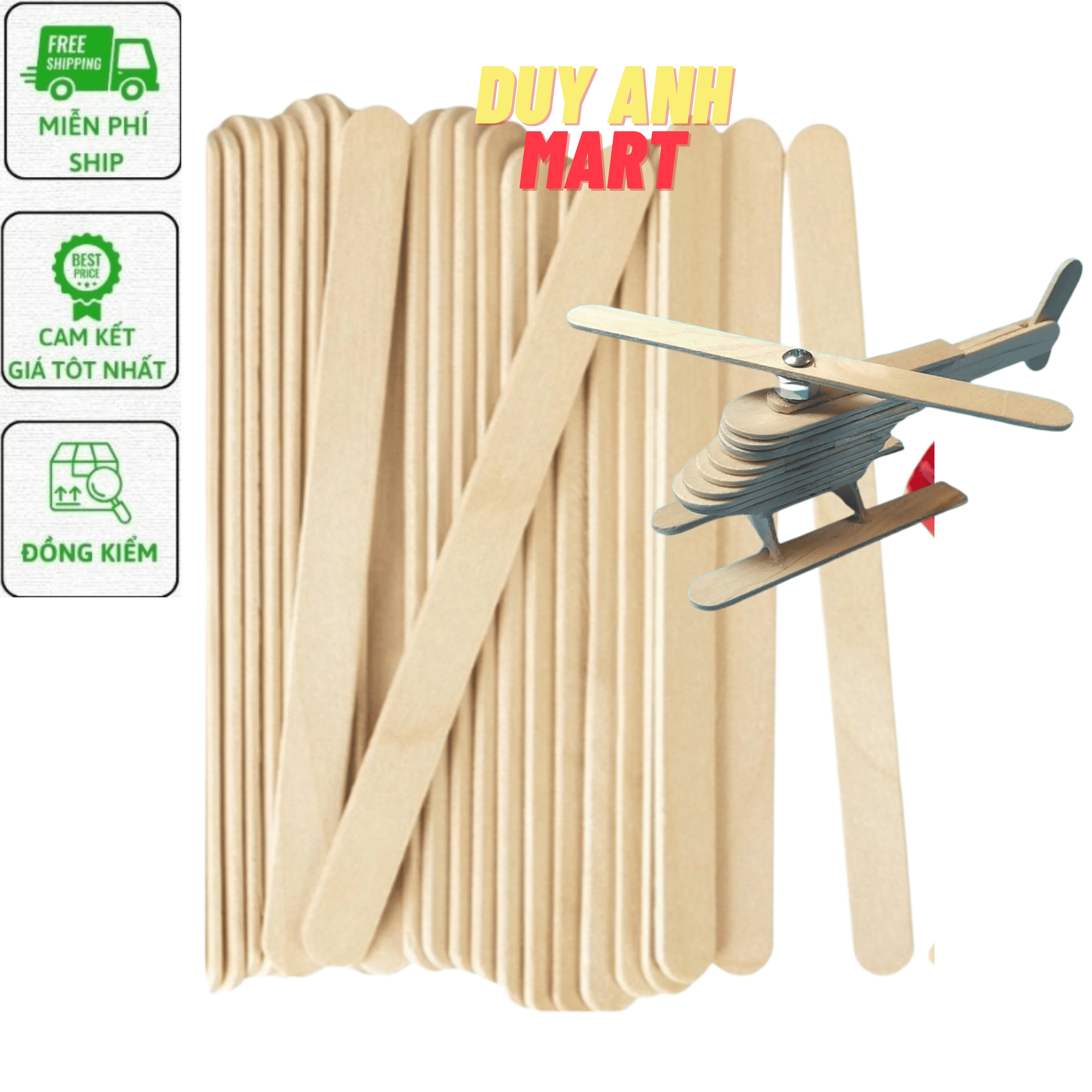 Que Kem Gỗ  [500 Gram], Đè Lưỡi, Que Tròn Làm Mô Hình Handmade