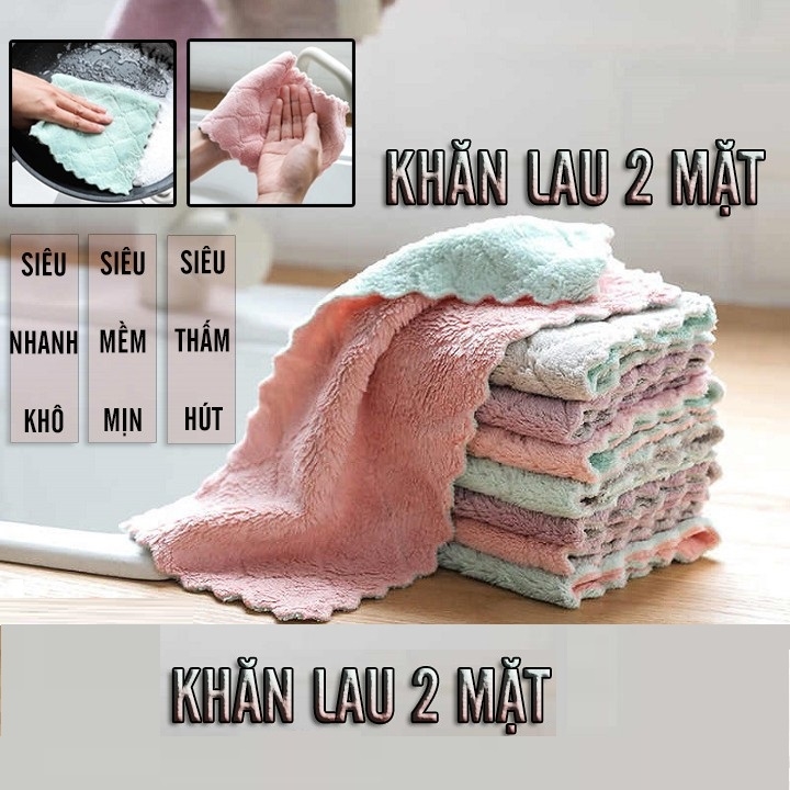 Sét 10 Khăn Lau Tay - Khăn Bông Lau Tay Nhà Bếp Mẫu Mới 2 Mặt Siêu Thấm Hút, khăn lau dĩa, lau đồ đạc