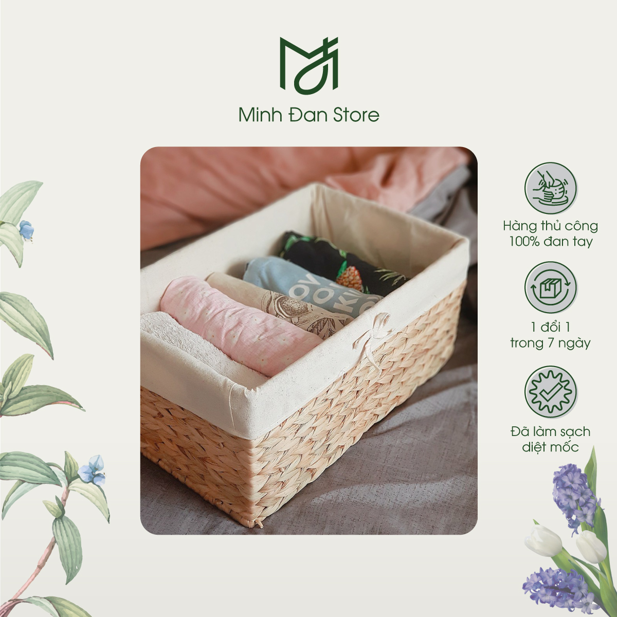 Giỏ lục bình size Mini đựng đồ đa năng, khung sắt chắc chắn bền đẹp, hàng thủ công mỹ nghệ tinh xảo