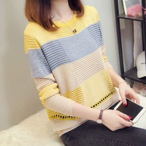 Áo len nữ mỏng phối màu dịu dàng