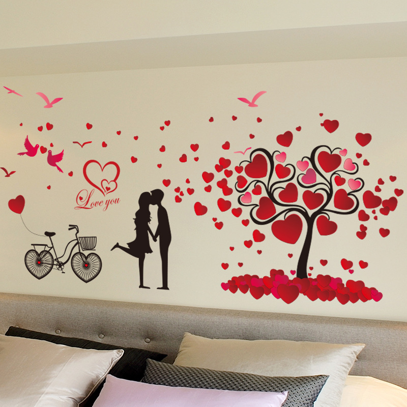 Decal Dán Tường Phòng Ngủ, Phòng Cưới Tranh Tình Nhân Siêu Lãng Mạn - Sticker cắt sẵn, có keo sẵn dễ dán tại nhà