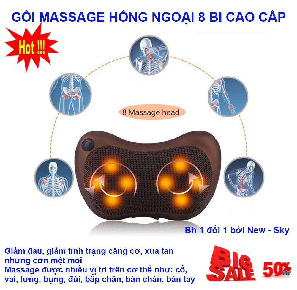Siêu Sale 50% Gối Mat Xa Hồng Ngoại - Goi Matxa 8 Bi - Máy Massage Cổ