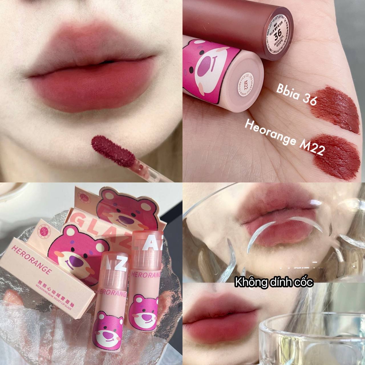 Son Kem Herorange Gấu Dâu Cute Mềm Môi