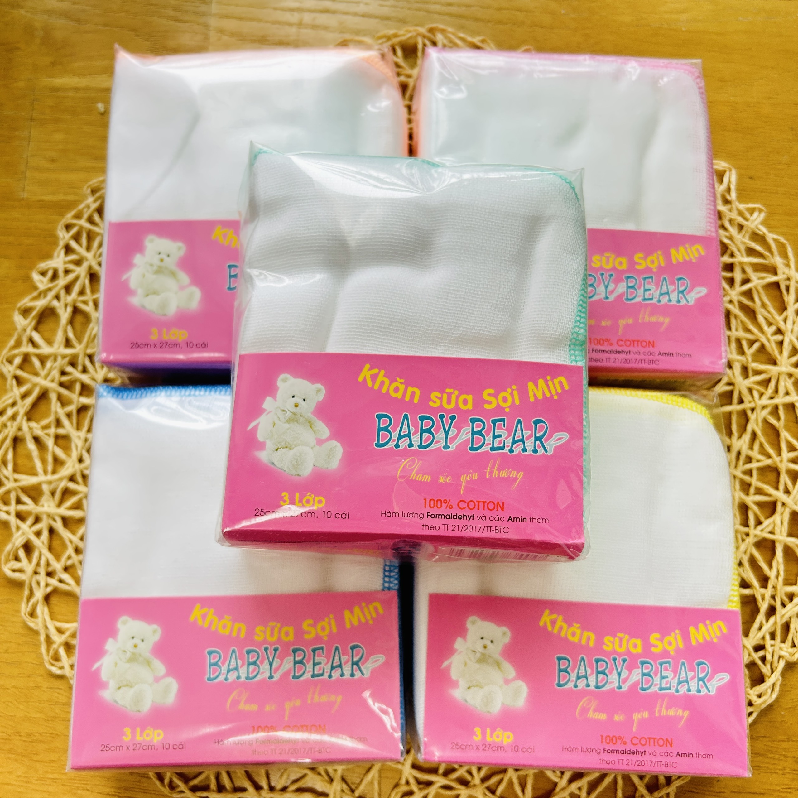 Khăn sữa sơ sinh 3 lớp sợi mịn BABY BEAR | 1 túi 10 cái 25x27 cm | khăn sữa sơ sinh | khăn gạc xô