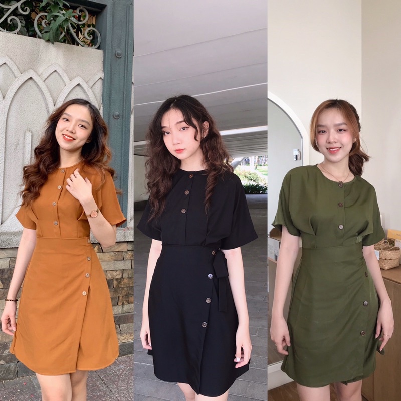 [3-5/8 Hoàn Tiền 25%]Đầm đắp chéo nút dừa