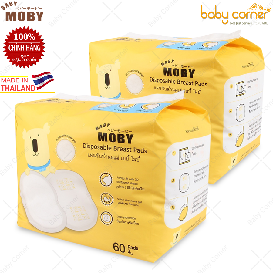 [HSD: T10/2024] Combo 2 Gói Lót Thấm Sữa BABY MOBY, 60 Miếng/ Gói