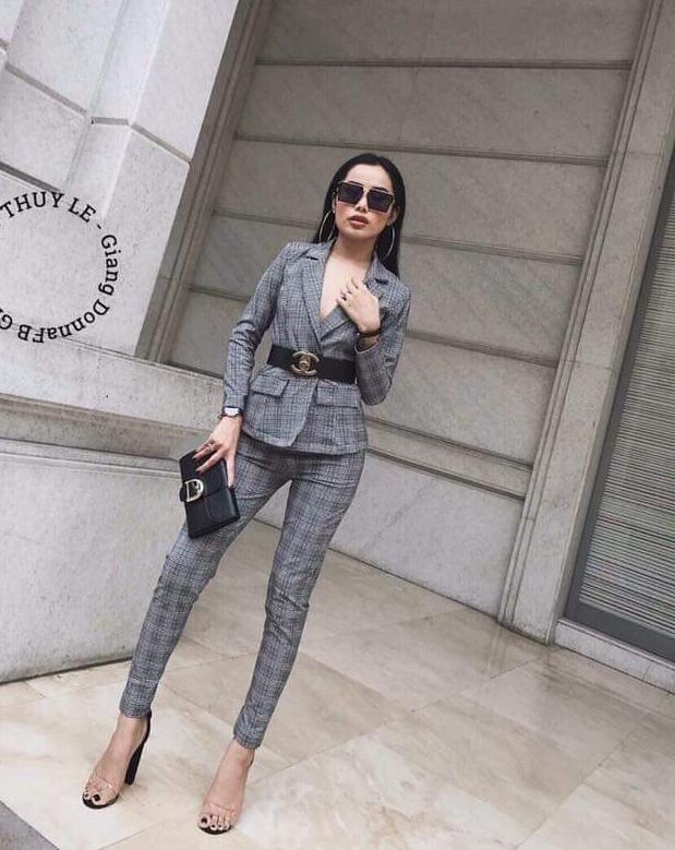 Sét bộ vest sọc caro Nữ cao cấp